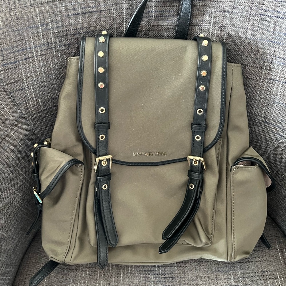 Michael Kors Leila Backpack Nylon Olive Green.   Excellent used condition.